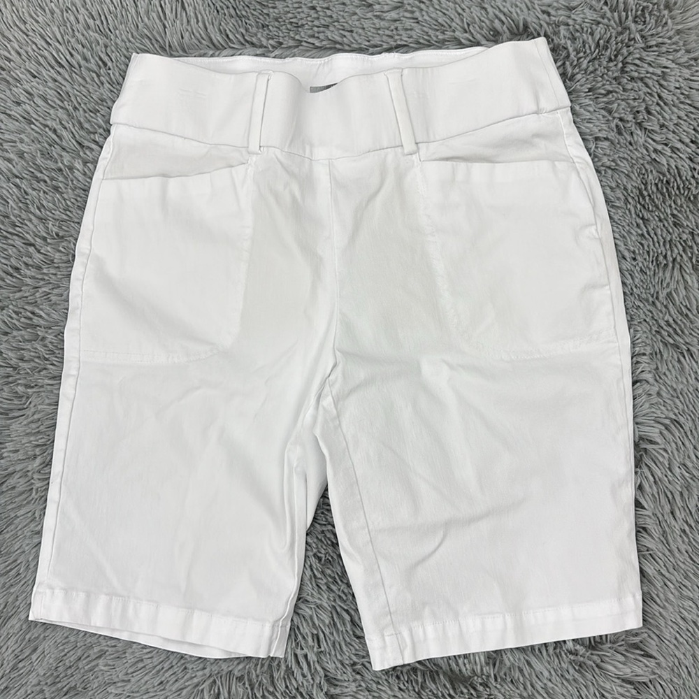 Callaway White Flat Front Shorts Crisp Viscose Blend Elastic Waist Golf Womens M - Picture 3 of 16